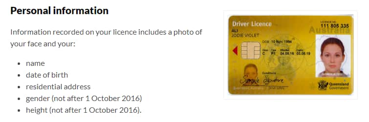 QLD licence not displaying gender height