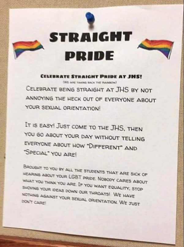 A high school student in Indiana tried to celebrate ‘Straight Pride’
