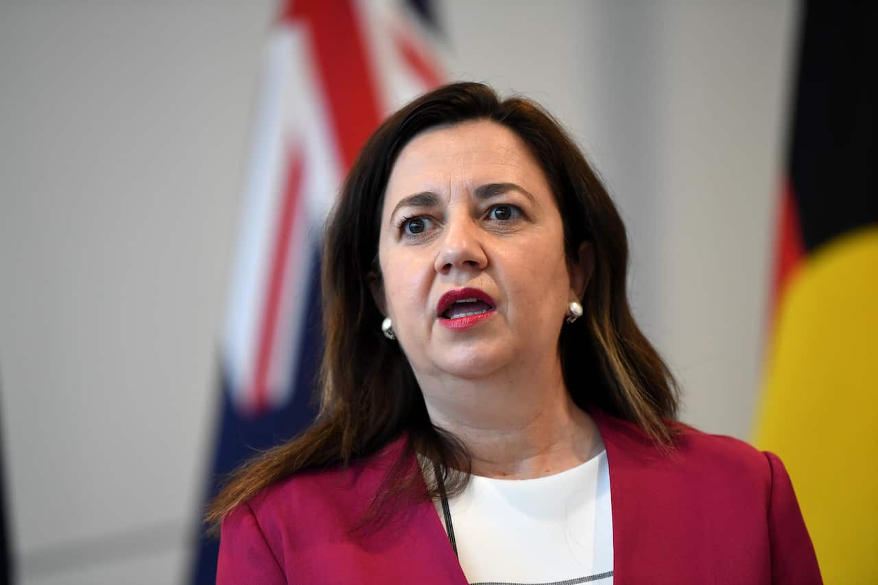 Queensland Premier Annastacia Palaszczuk speaks to the media during a press conference to provide a Covid update in Brisbane.