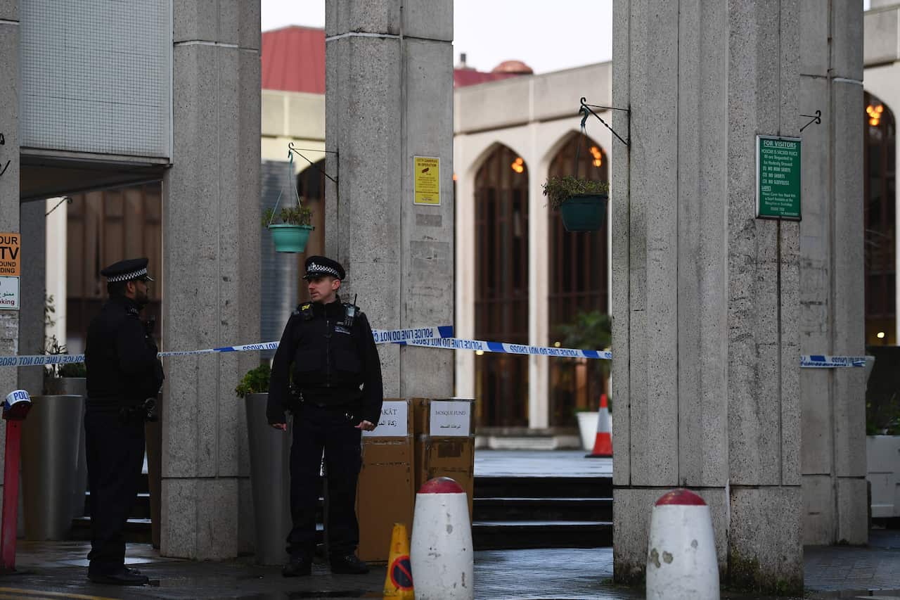 Police outside London Central Mosque in Regent's Park.