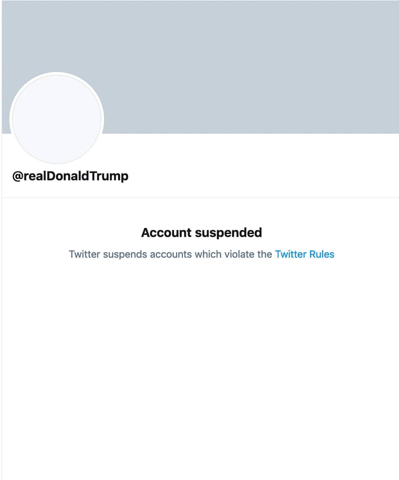 A computer monitor displays President Donald J. Trump's Twitter page after it was completely removed and he was permanently banned from the social media platform on on Jan. 8, 2021.  (Photo by Sipa USA)