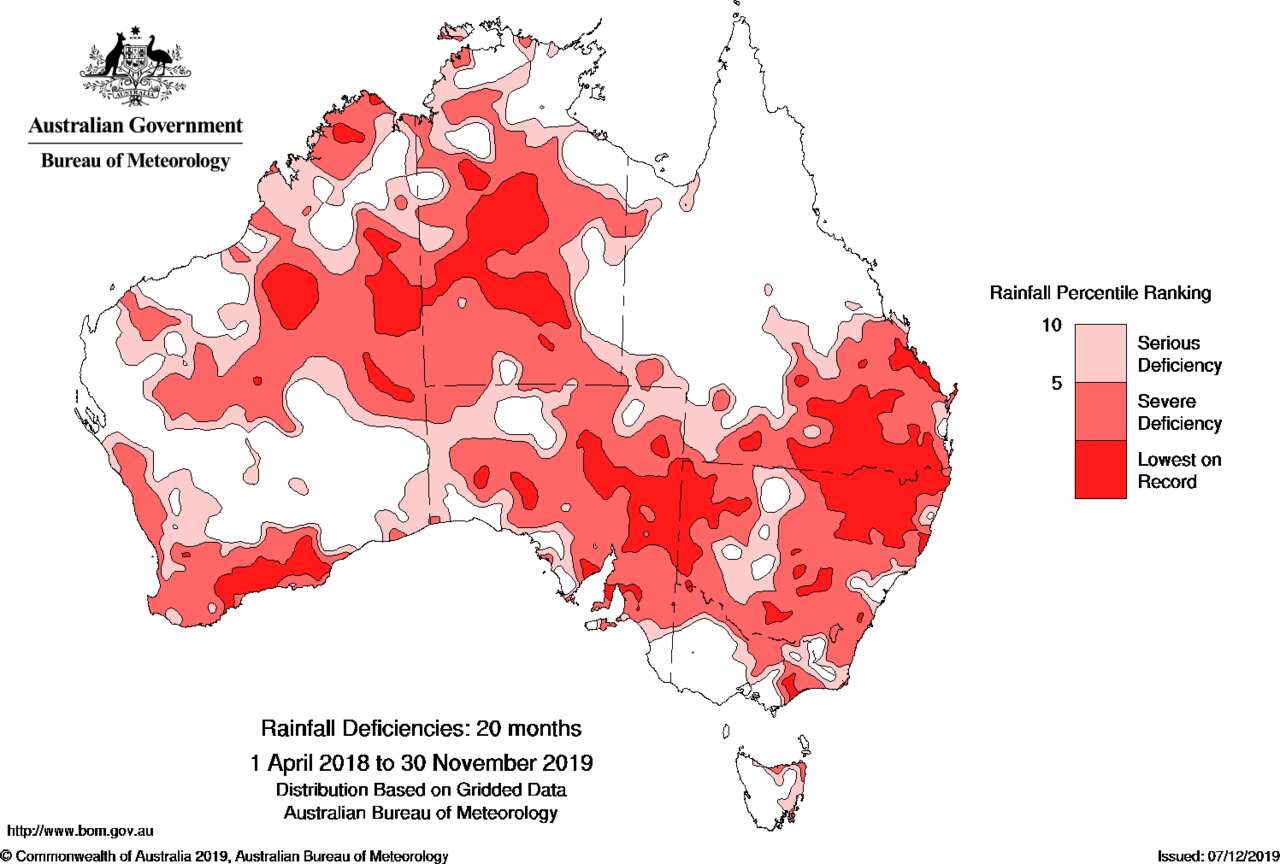 20-month rainfall deficiencies in Australia
