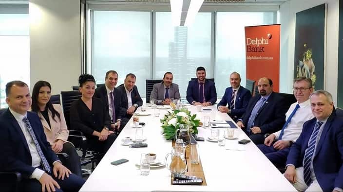 Greek Finance Department General Secretary Christos Triantopoulos, in meeting with Board Members of HACCI and Delphi Bank. 