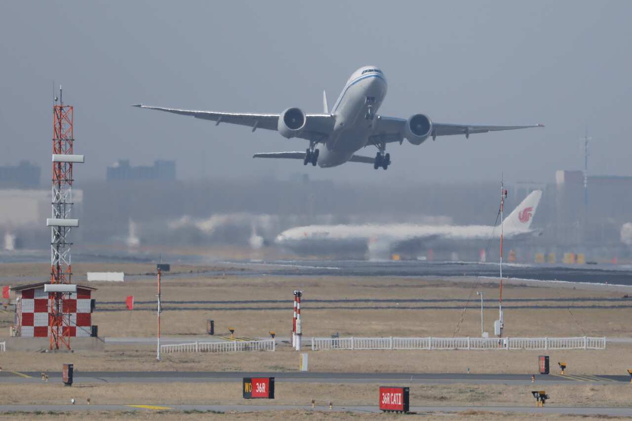 An airplane takes off from Beijing Captial International Airport in Beijing, China, in March.