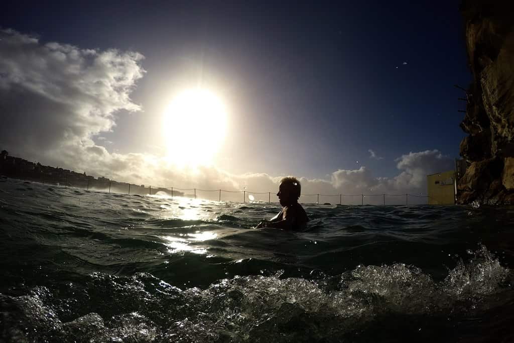 A swimmer takes to the water at Bronte Baths in Sydney