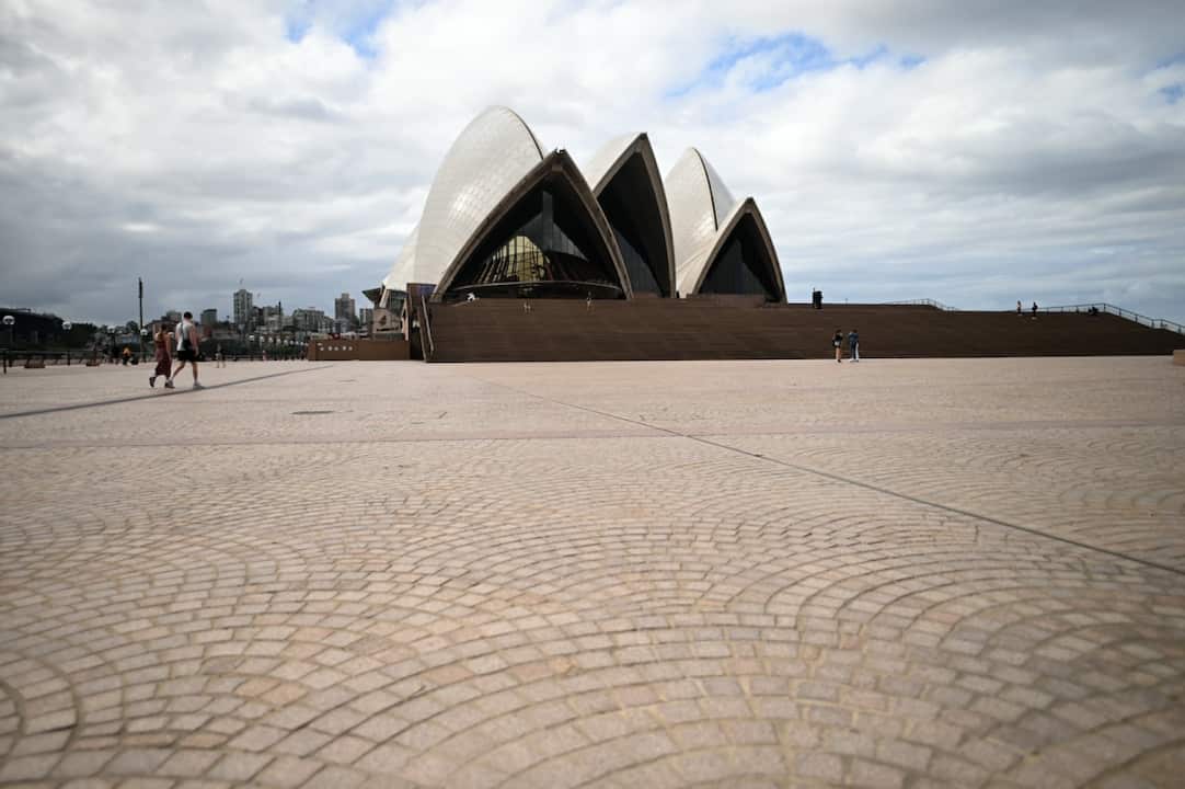 A near empty forecourt at the Sydney Opera House.