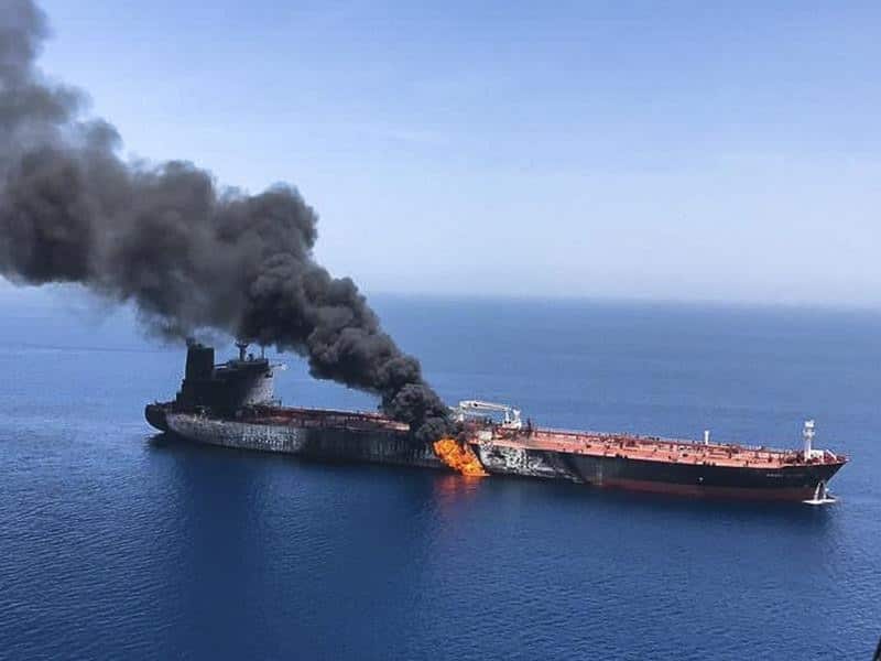 A burning oil tanker.
