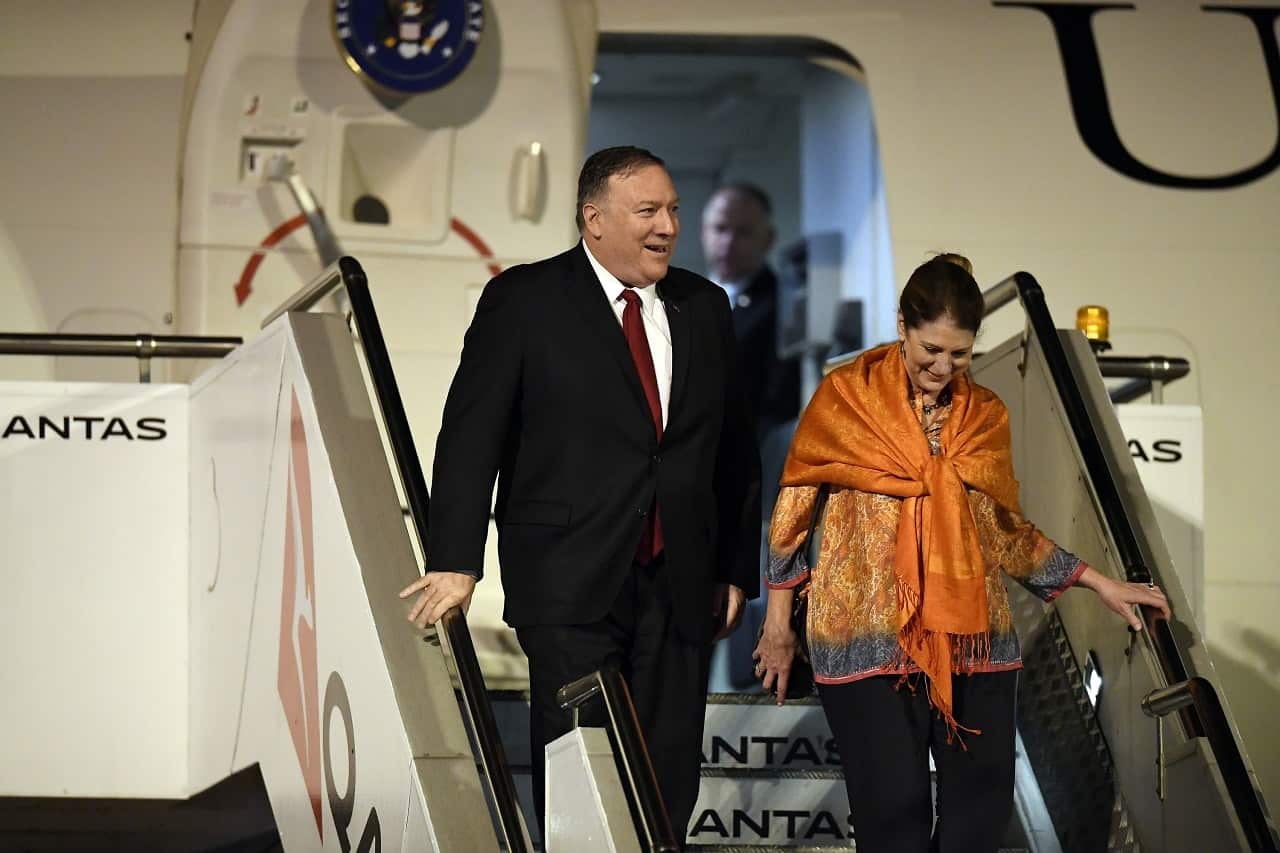 US Secretary of State Mike Pompeo and his wife Susan arrive at Sydney airport.