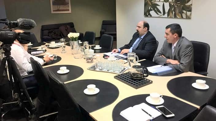 Greek Finance Department General Secretary Christos Triantopoulos, with General-Consul of Greece in Melbourne, Dimitrios Michalopoulos. 