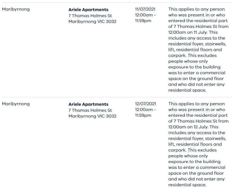 Victoria COVID-19 exposure sites