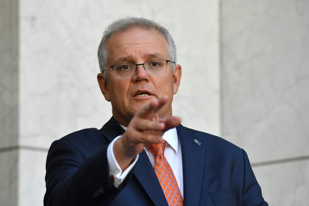 Prime Minister Scott Morrison at a press conference at Parliament House in Canberra.