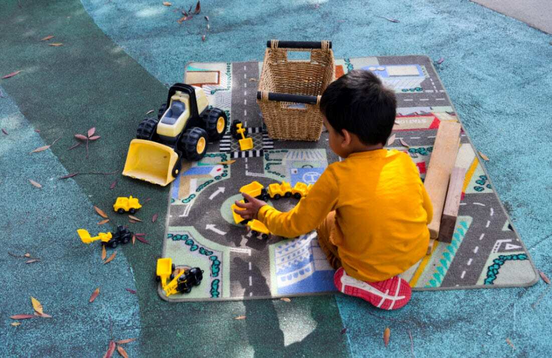 A child plays with toys at Narrabundah Cottage Childcare Centre in Canberra, Sunday, May 2, 2021.
