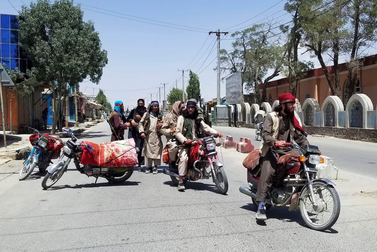 Taliban fighters patrol inside the city of Ghazni, southwest of Kabul, Afghanistan, Thursday, 12 August, 2021. 
