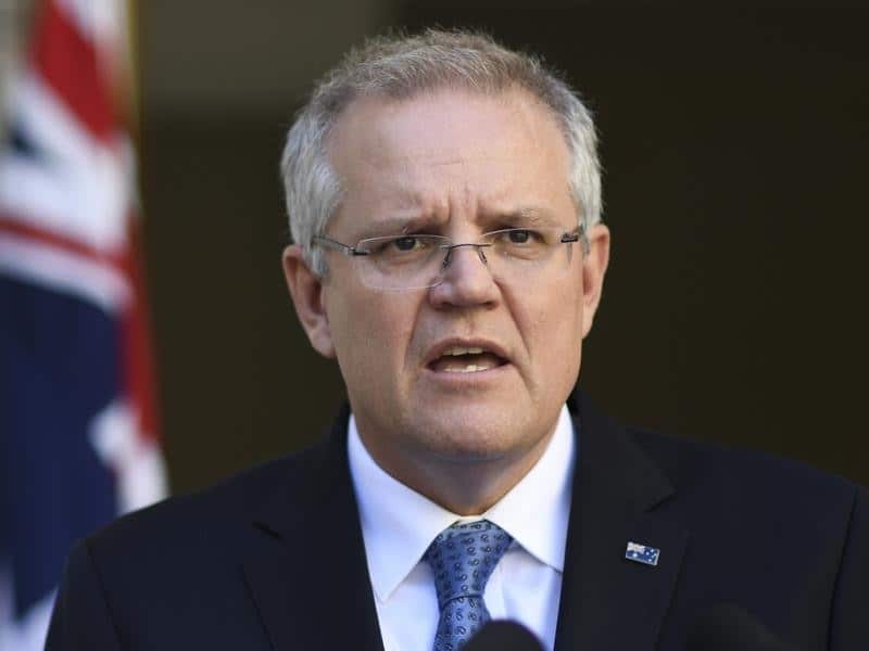 Australian Prime Minister Scott Morrison speaks to the media.