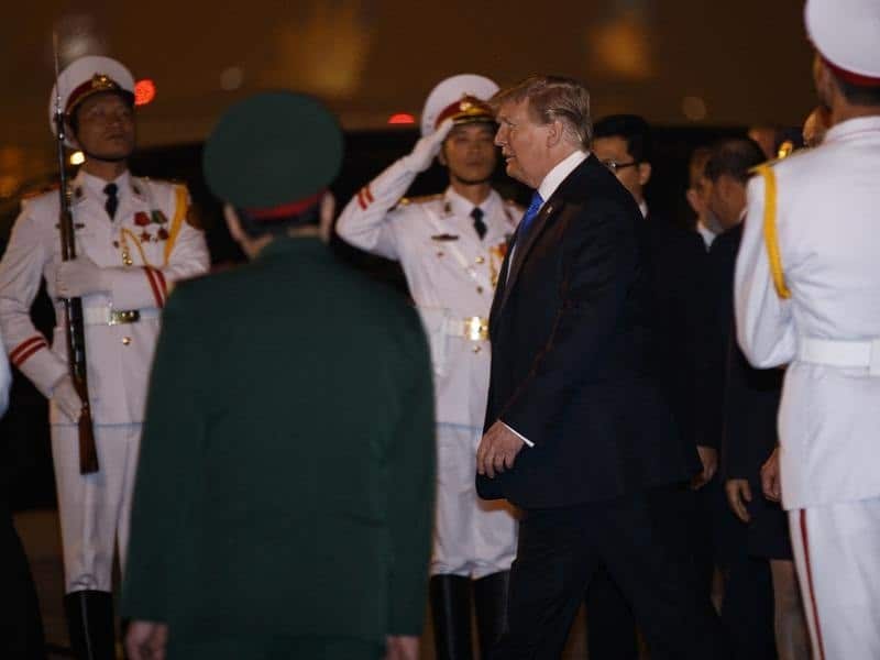 President Donald Trump arrives at Noi Bai Airport in Hanoi