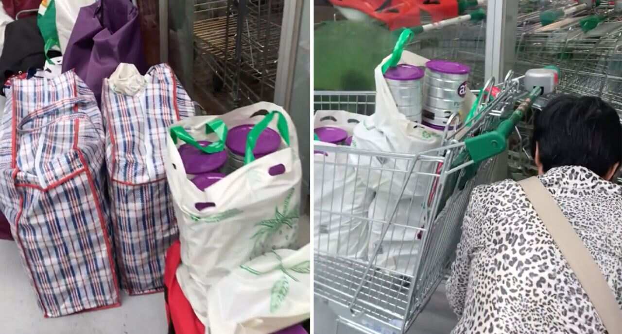 Bags and trolleys were filled to the brim with cans of baby formula