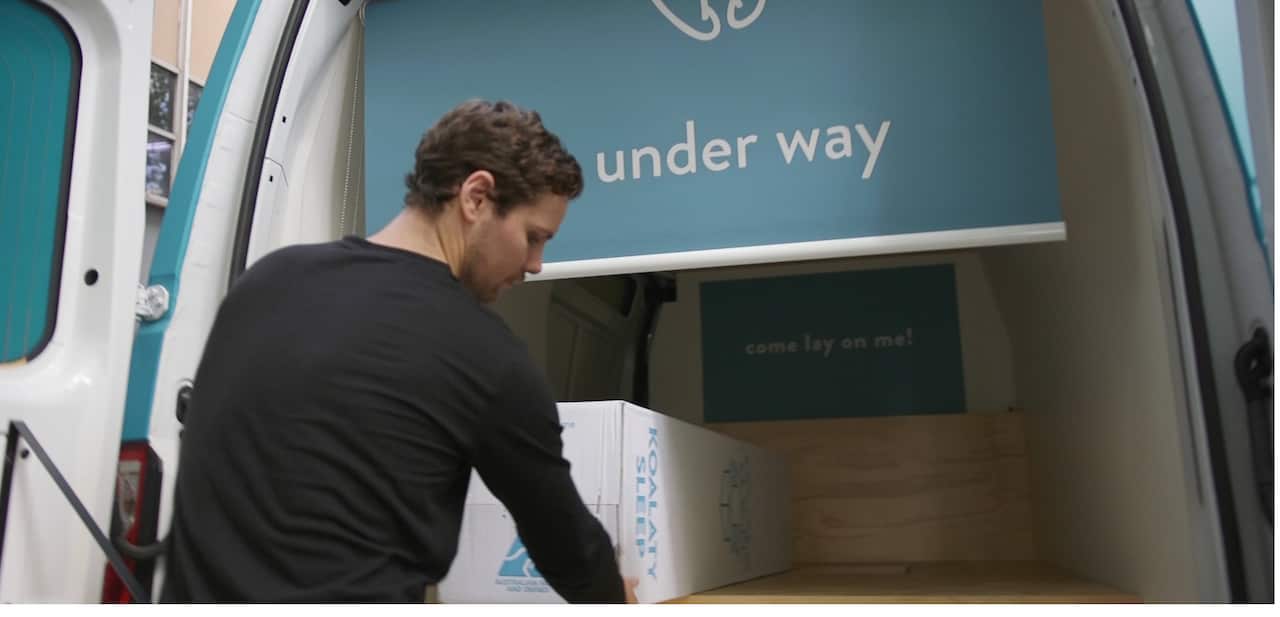 Each mattress rolls into a box and can fit in a sedan.