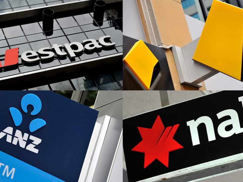 A composite image of signage of Australia's 'big four' banks ANZ, Westpac, the Commonwealth Bank (CBA) and the National Australia Bank (NAB) signage in Sydney, Friday, Oct. 23, 2015. (AAP Image/Joel Carrett) NO ARCHIVING
