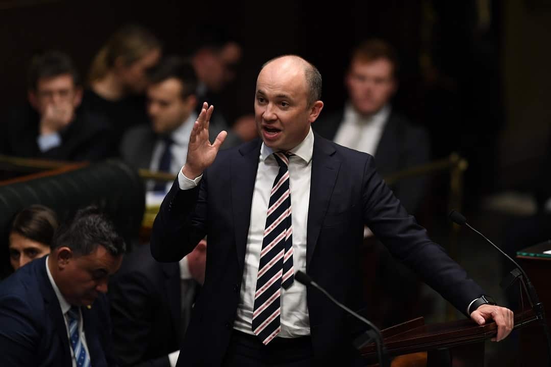 NSW Energy Minister Matt Kean speaks during Question Time in the Legislative Assembly at New South Wales Parliament House in Sydney, Thursday, August 8, 2019. (AAP Image/Joel Carrett) NO ARCHIVING