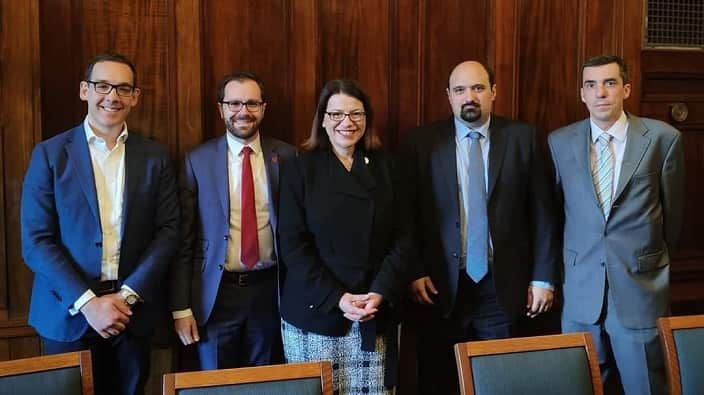 Greek Finance Department General Secretary, Christos Triantopoulos, with Jenny Mikakos, Steve Dimopoulos, Nick Staikos, and Dimitrios Michalopoulos. 