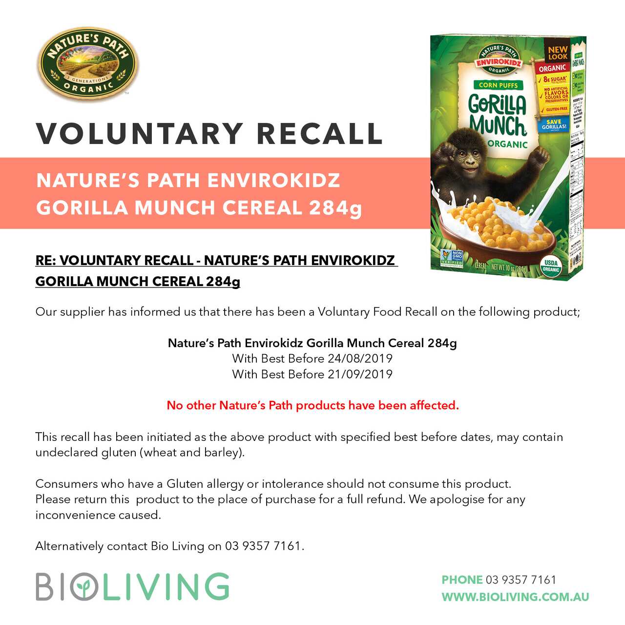 Recall: Nature’s Path Envirokidz Gorilla Munch Cereal