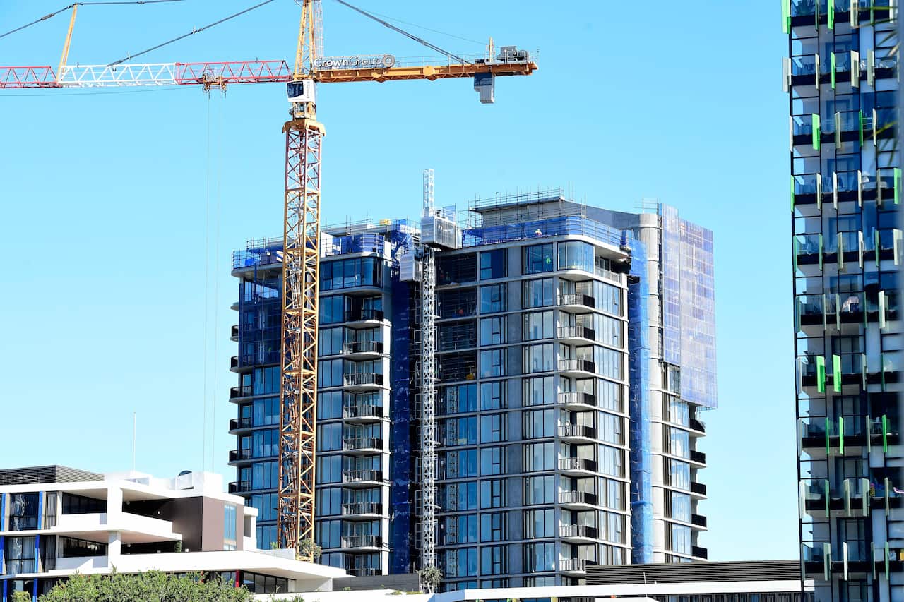 Construction work on a new apartment building is seen in Waterloo, Sydney.