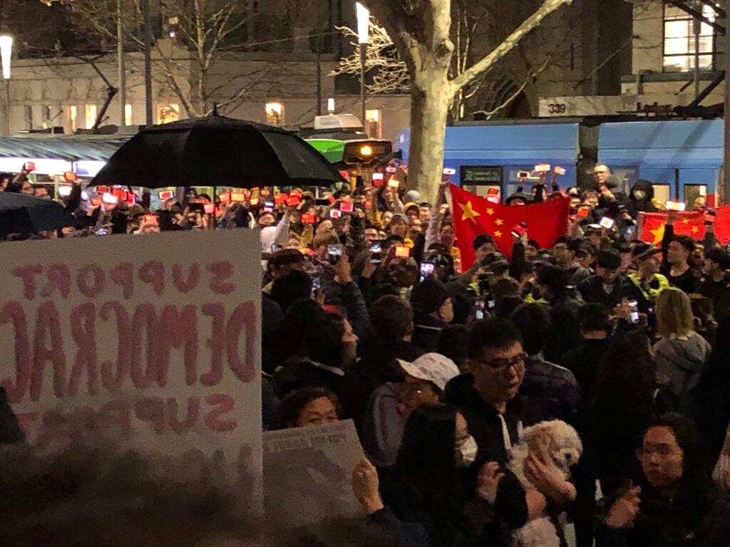 Protestors gathered at Melbourne State Library. 