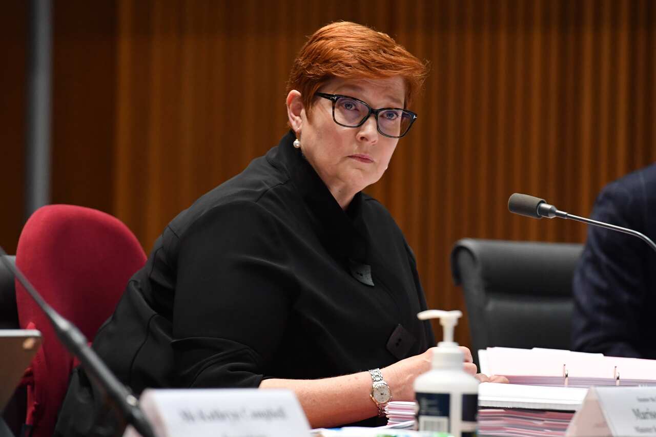 Foreign Affairs Minister Marise Payne at Senate Estimates in Canberra on 16 February.