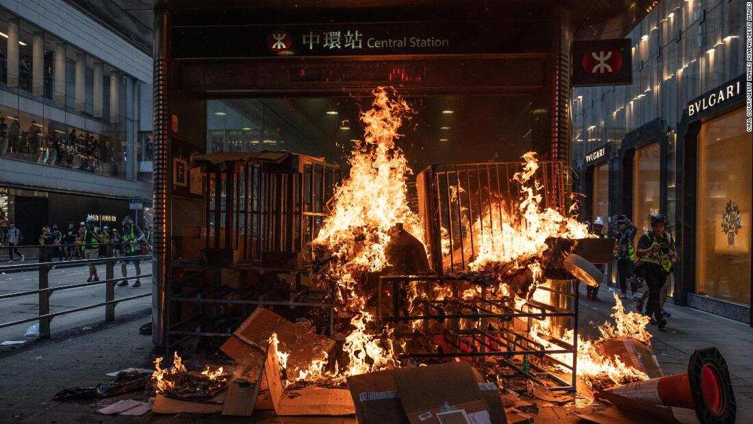 Central station was fired by protestors. 