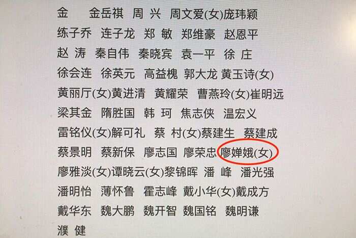 The Chinese name of Gladys Liu circled in red on the China Overseas Exchange Association Shandong list.