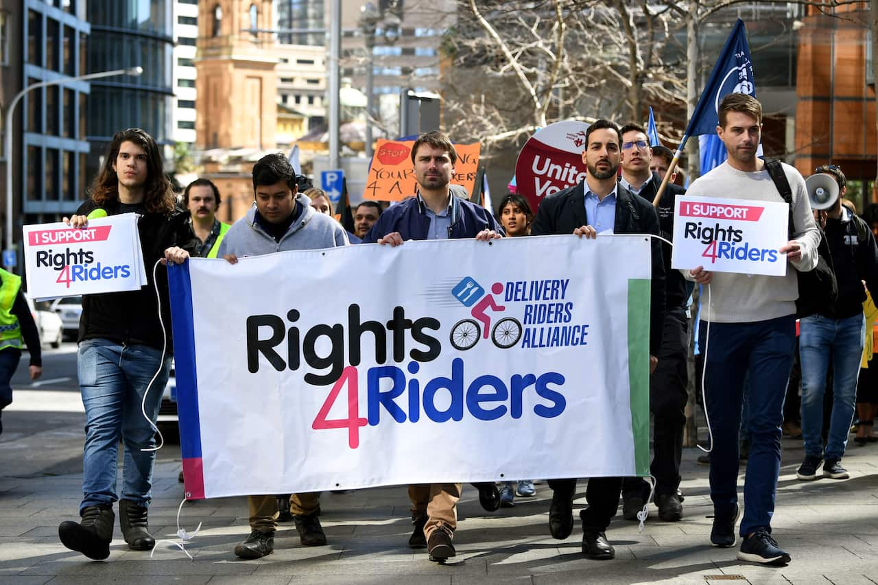 Protestors during a delivery drivers rally.