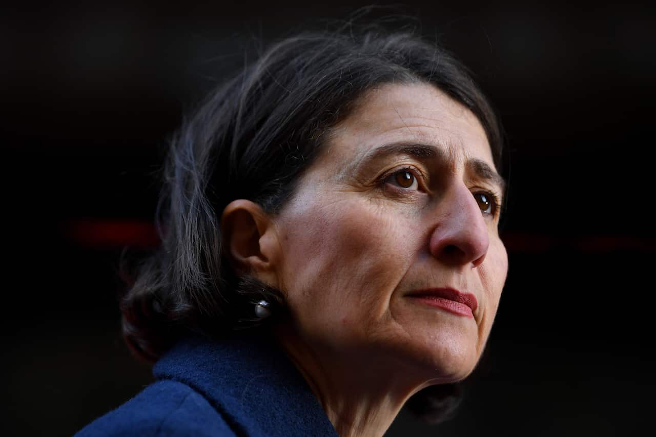 NSW Premier Gladys Berejiklian speaks to the media during a press c