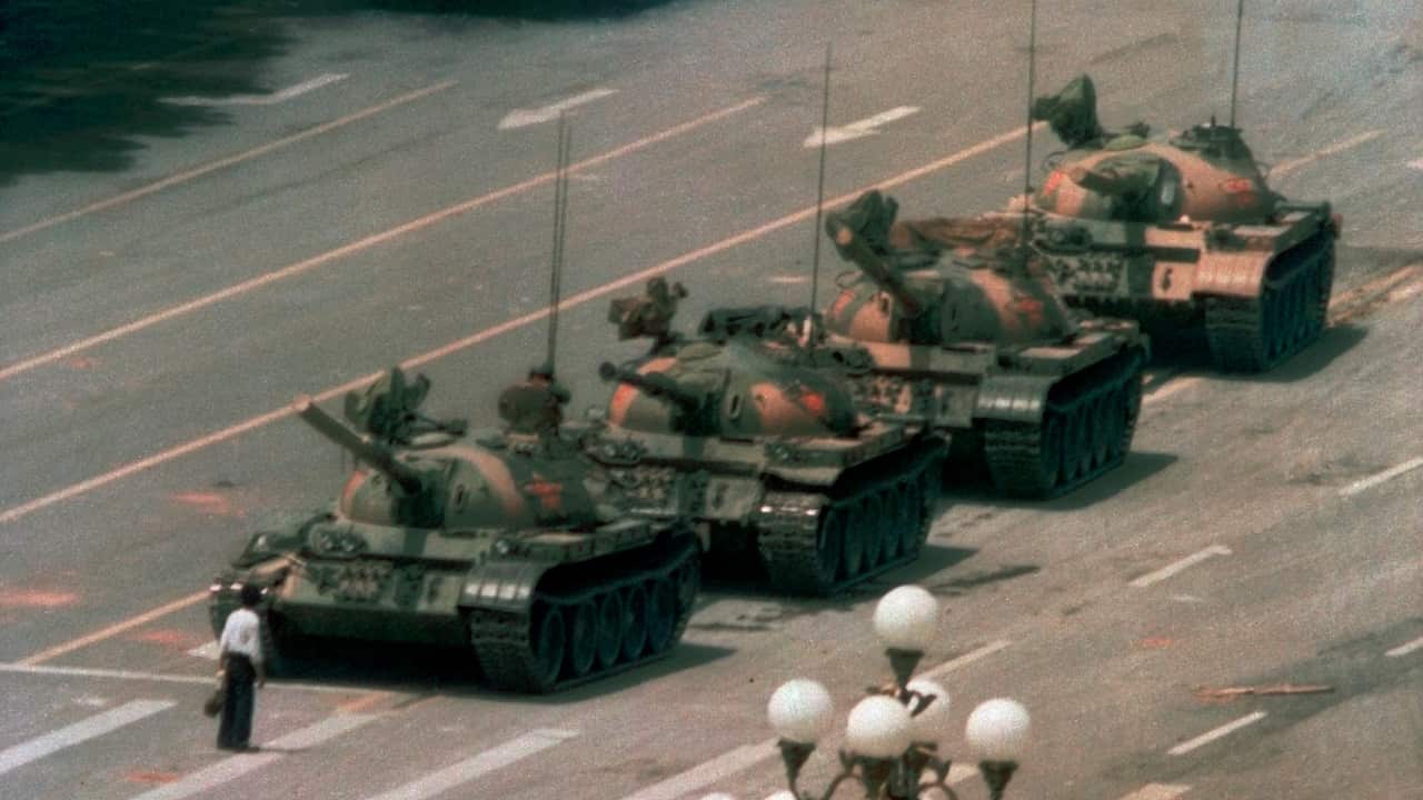Jeff Widener took the iconic 1989 photo of a Chinese man stands alone to block a line of tanks heading east on Beijing's Changan Blvd. in Tiananmen Square.