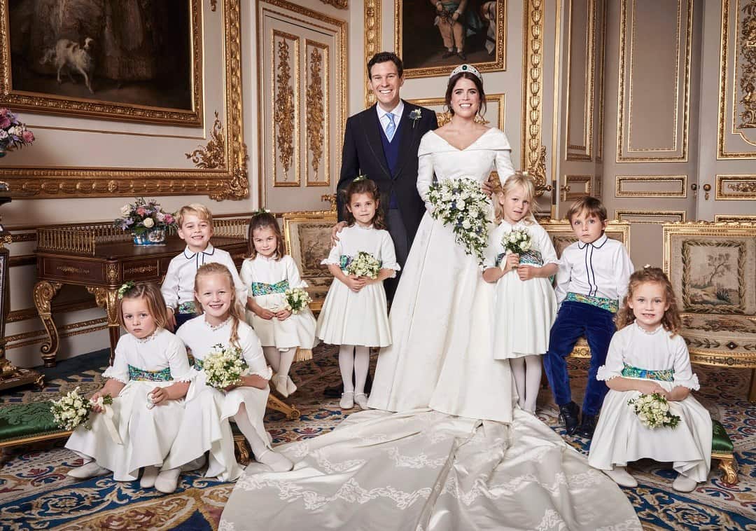 Princess Eugenie of York and Jack Brooksbank with their flower girls and page boys.