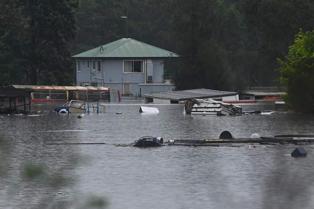 A house is seen during flooding in Richmond, north west of Sydney, on Monday.