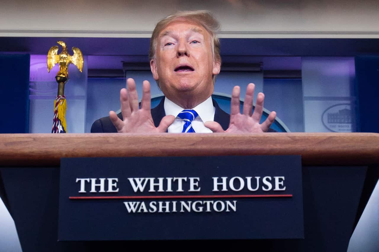 US President Donald J. Trump participates in a news conference on the COVID-19 pandemic with members of the Coronavirus Task Force, in the James S. Brady Press Briefing Room of the White House in Washington, DC, USA, 23 April 2020..