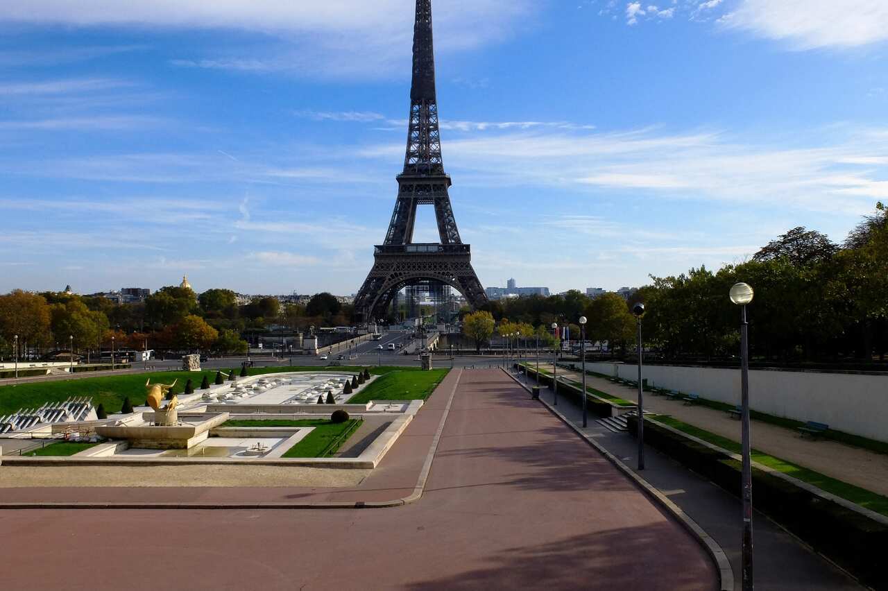 A deserted Jardin du Trocadero in Paris, France