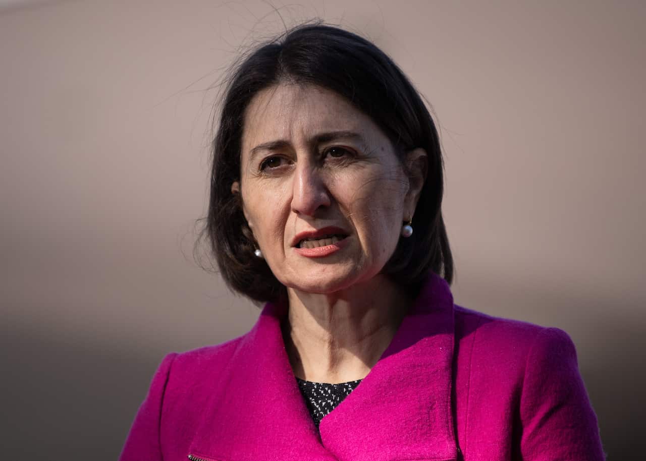 NSW Premier Gladys Berejiklian speaks to the media during a press conference at Ku-ring-gai High School, Sydney, Monday, July 20, 2020. (AAP Image/James Gourley) NO ARCHIVING