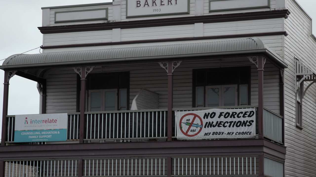 An anti forced vaccination sign in Mullumbimby, NSW.