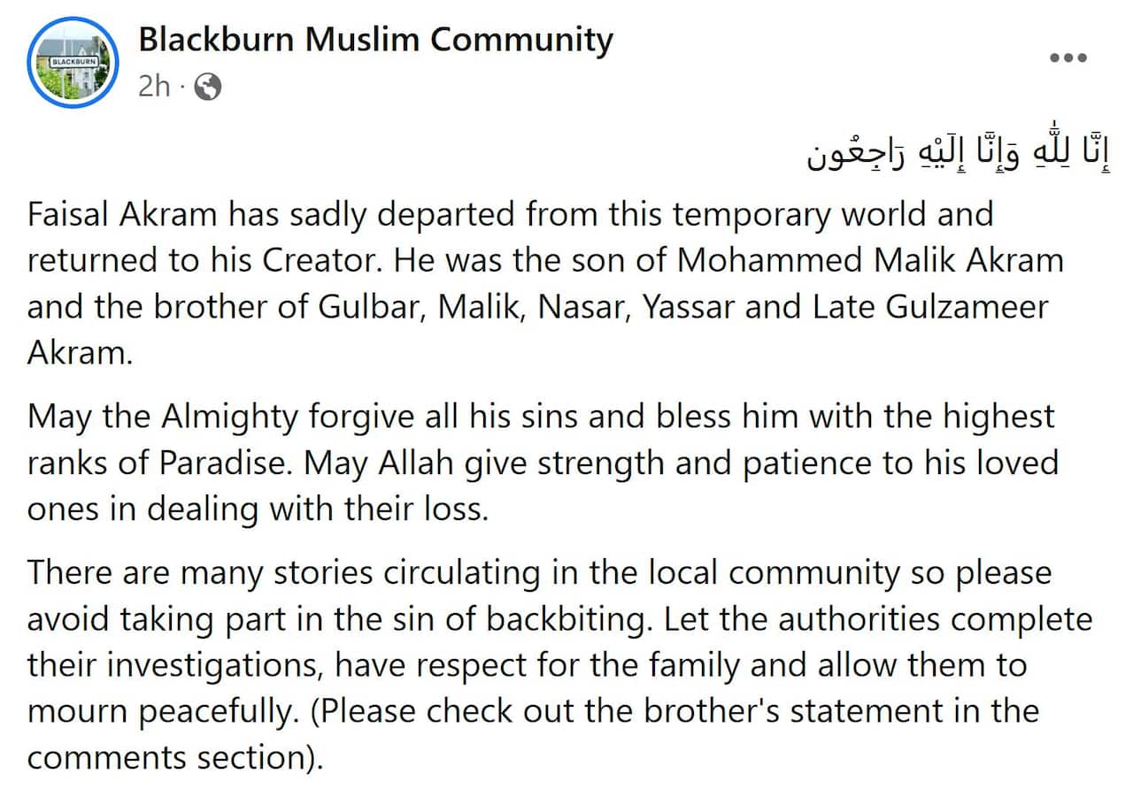 A Facebook post by Faisal Akram, the shooter's brother on a Blackburn community page.