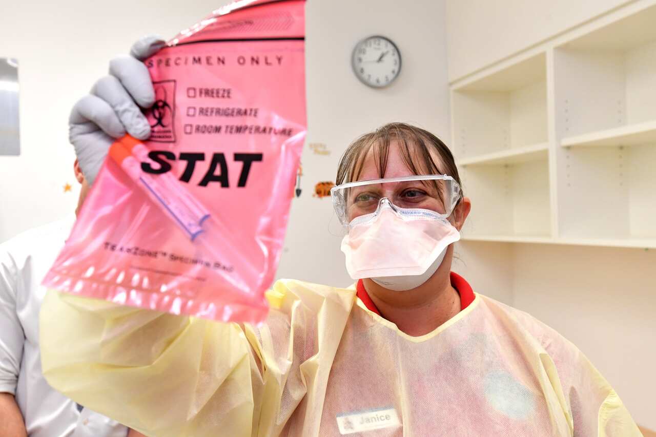 Janice Geary, clinical nurse consultant of Infection Management Services, is seen inside the fever clinic at the Prince Charles Hospital in Brisbane.