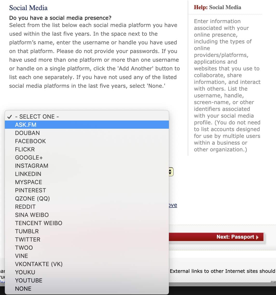 The new US visa application form. 