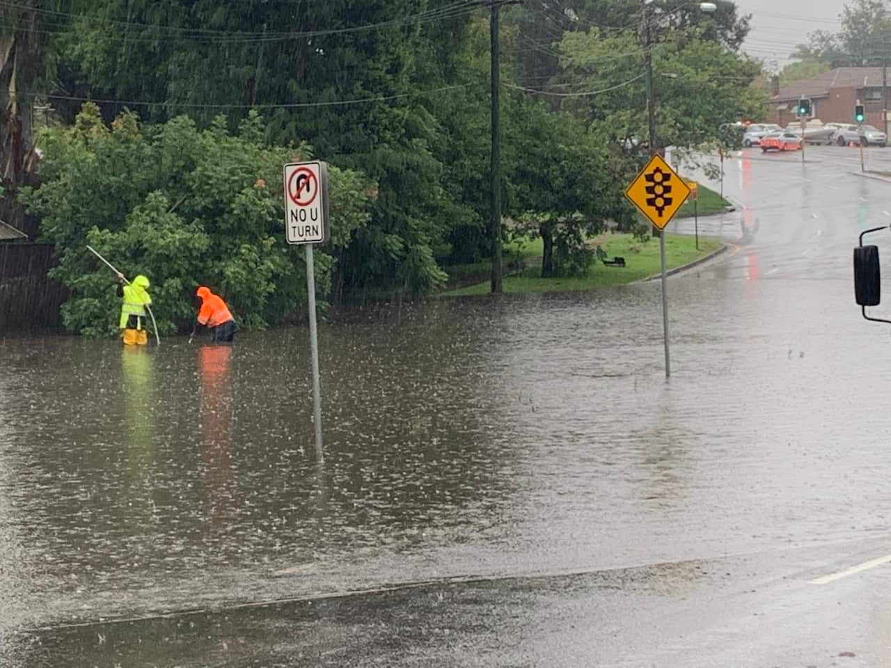 Heavy rain is drenching large swathes of eastern NSW, forcing road closures and sparking concerns about the risk of flash flooding.