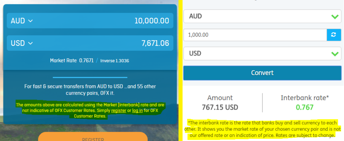 fine print on currency transfer websites
