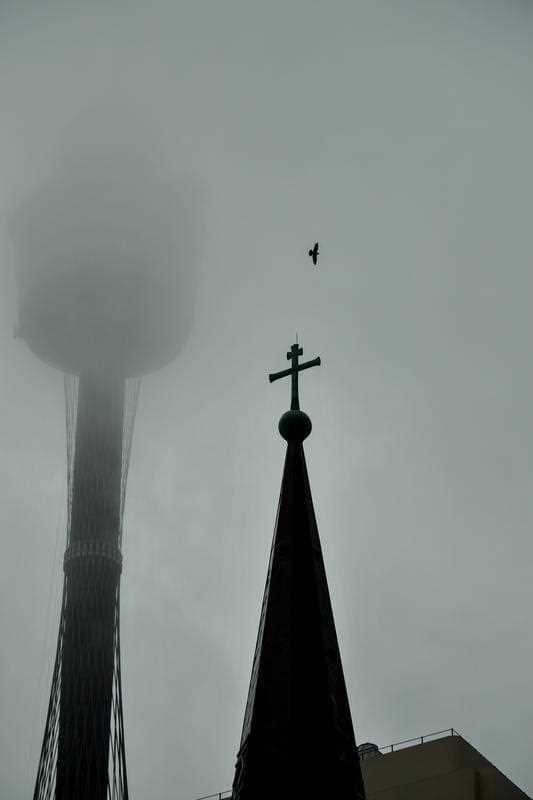 The steeple of St James Anglican Church and Centre Point Tower, in Sydney, during the heavy November 7 rains.