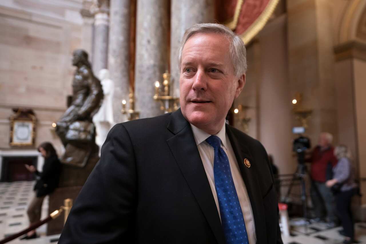 Mark Meadows speaks with reporters in Statuary Hall in Washington on 18 December 2019.