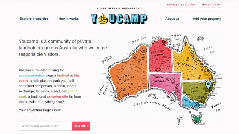 An early version of the Youcamp website.