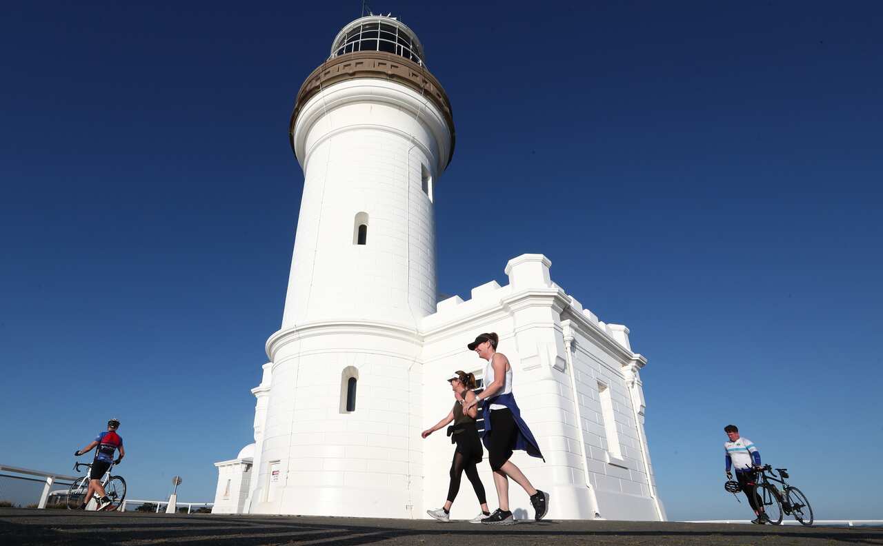 People are seen in Byron Bay, New South Wales