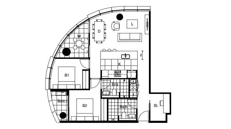 The floor plan on unit 1005, which has sold for $950,000.