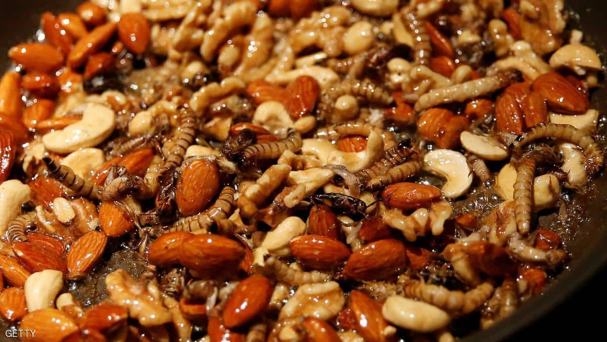 Caramelized insects are seen at a bar in downtown Tokyo